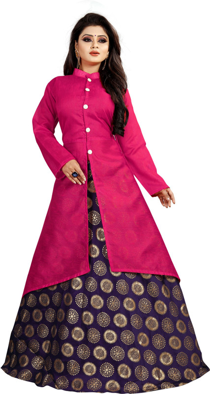 fastvilla Poly Silk Self Design Gown/Anarkali Kurta & Bottom Material(Semi Stitched)