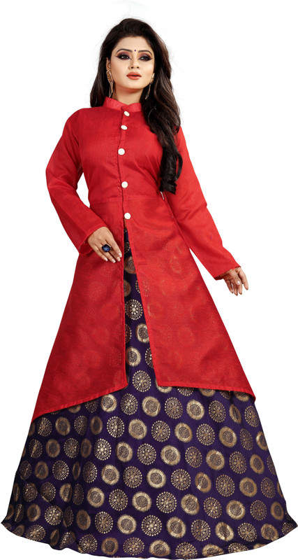 nimit enterprise Art Silk Self Design Gown/Anarkali Kurta & Bottom Material(Semi Stitched)
