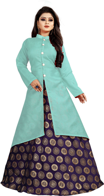 nimit enterprise Art Silk Self Design Gown/Anarkali Kurta & Bottom Material(Semi Stitched)