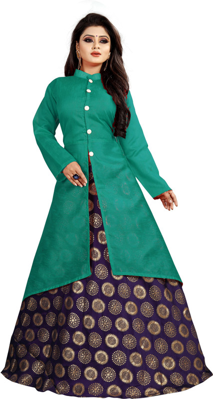 nimit enterprise Art Silk Self Design Gown/Anarkali Kurta & Bottom Material(Semi Stitched)