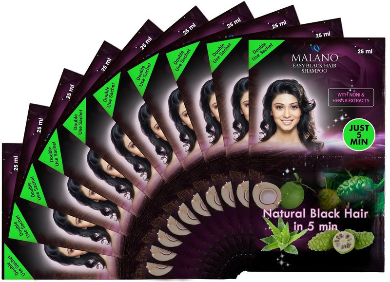 malano Easy Black Hair Shampoo - Pack of 10 Hair Color(Black)