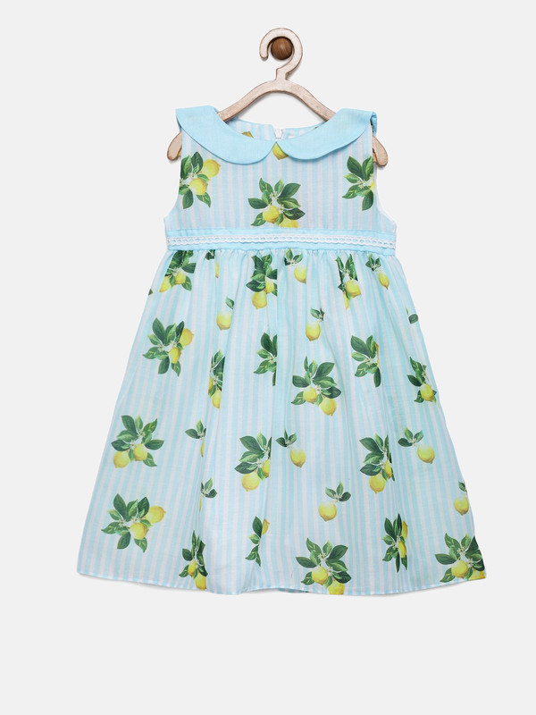 mini miao Girls Midi/Knee Length Party Dress(Blue, Sleeveless)