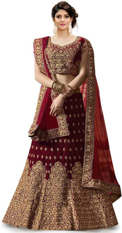 sriddhi fashion Applique Semi Stitched Ghagra, Choli, Dupatta Set(Red)