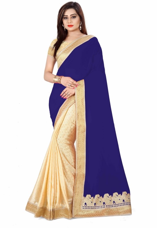 Fabcartz Embroidered Bollywood Poly Georgette, Poly Silk Saree(Gold, Blue)