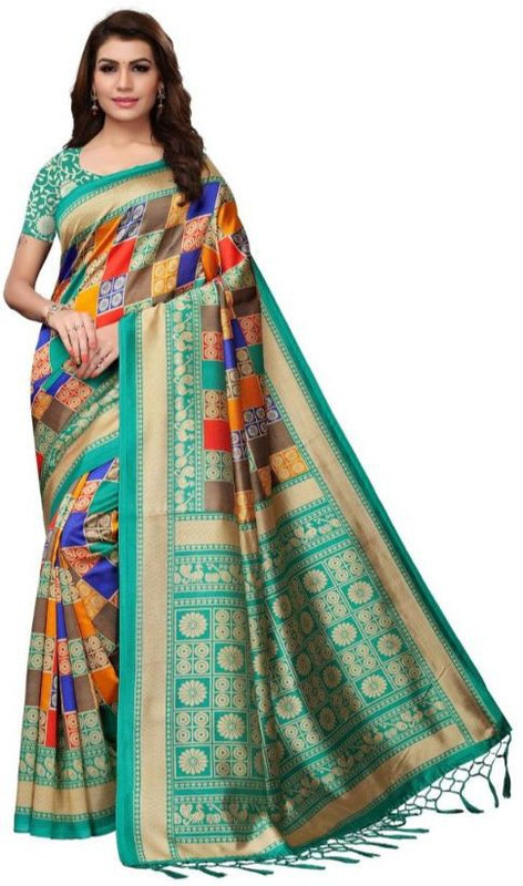 medlly Checkered Fashion Art Silk Saree(Light Blue)