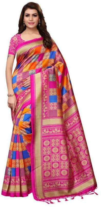 medlly Checkered Fashion Art Silk Saree(Pink)