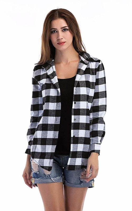 kanzul Women Checkered Casual Black, White Shirt