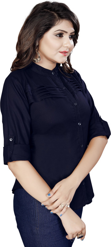 shine network Formal Full Sleeve Solid Women Blue Top