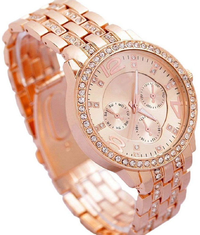 rolor Geneva Quartz Analogue Diamond Studded Rose Gold Dial Women's Watch Analog Watch  - For Women