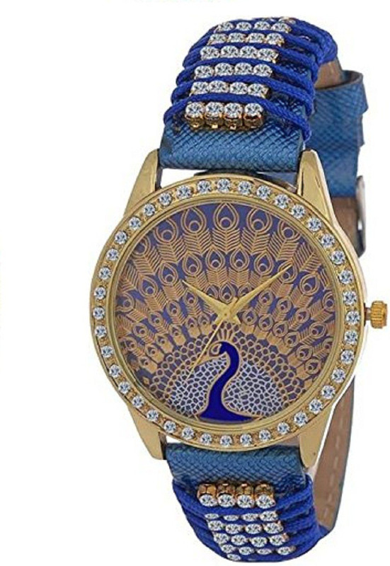 rolor Stylish Peacock Theme Blue Color Diamond Studded Belt Watch Analog Watch  - For Women