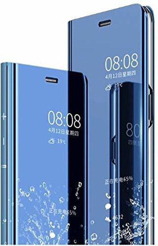 ferry cherry Back Cover for Luxury Smart Semi Clear View with Standing Mirror Flip Case for Samsung Galaxy J8(MFStand SamJ8-Blue)
