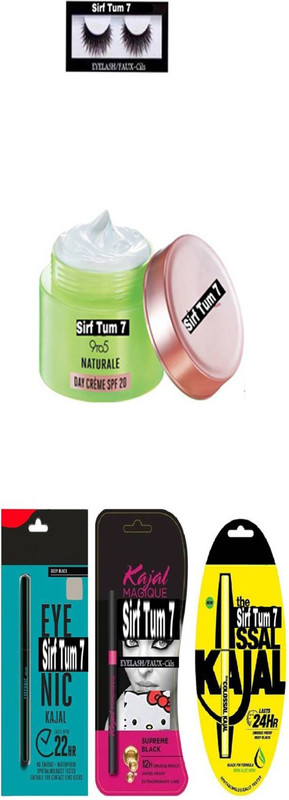 sirf tum 7 7COMBO EYENIC KAJAL,MAGIQUE KAJAL ,SSAL KAJAL , DAY CREAM, EYELASH SET 5(1 Items in the set)