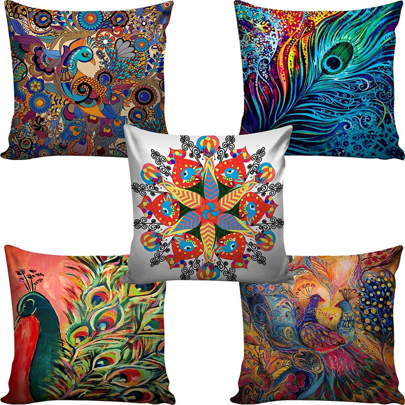 diyank 3D Printed Pillows Cover(Pack of 5, 40 cm*40 cm, Multicolor)