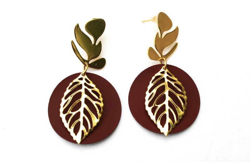 craft kona Brown & Gold - Toned Circular Laser Cut Leaf Drop Earrings Plastic, Metal Drops & Danglers