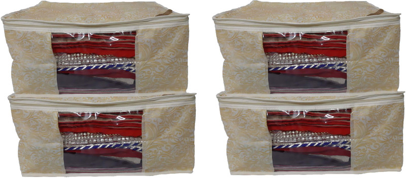 saavi creation designer saree cover/saree bag set of 4 pcs 9 inches height combo scypbm02 (yellow printed)(Yellow)