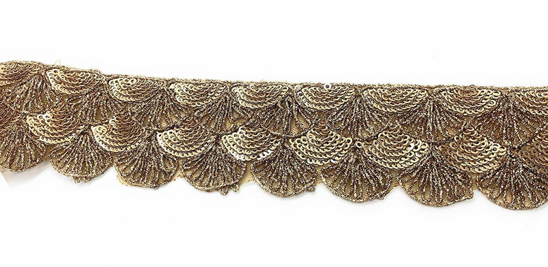 lace styles E487956 LACE STYLES GLITTER PANKHI LACE SEQUENCEFOR SAREE BORDER AND KURTI (9 METERS) Lace Reel(Pack of 1)