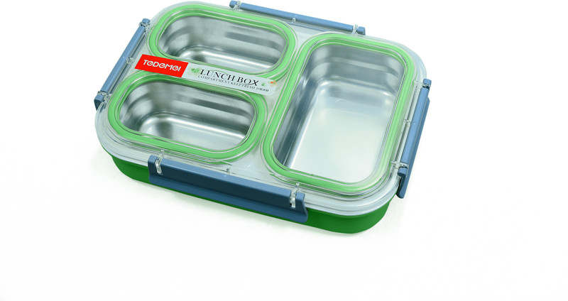 tedemei Insulated Stainless Steel Thermal Design Lunch Box 1.2Ltr Green 3 Containers Lunch Box(1200 ml)