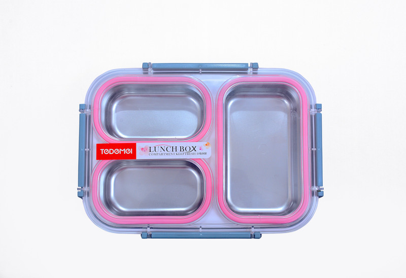 tedemei Insulated Stainless Steel Thermal Design Lunch Box 1.2Ltr Pink 3 Containers Lunch Box(1200 ml)