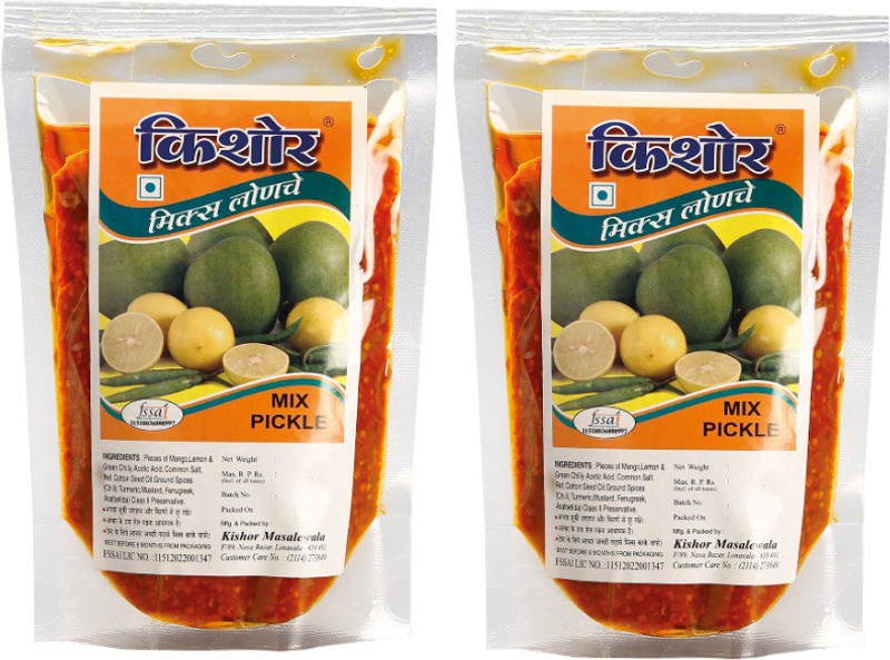 kishor masalewale Combo pack of Mix Pickle Mango, Lime, Green Chilli Pickle(400 g, Pack of2)