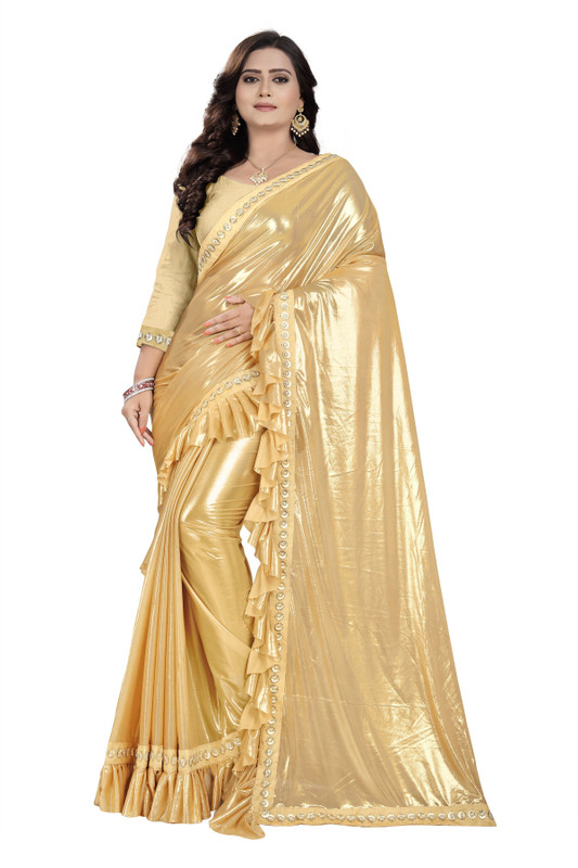 parth sarees Solid Fashion Lycra Blend Saree(Cream)