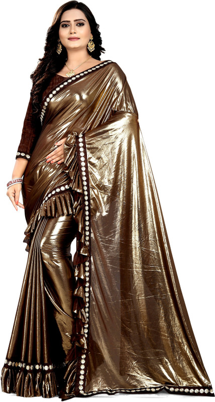 parth sarees Solid Fashion Lycra Blend Saree(Brown)