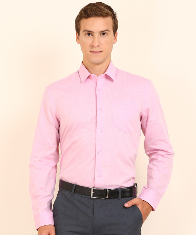 John Miller Men Self Design Formal Pink Shirt