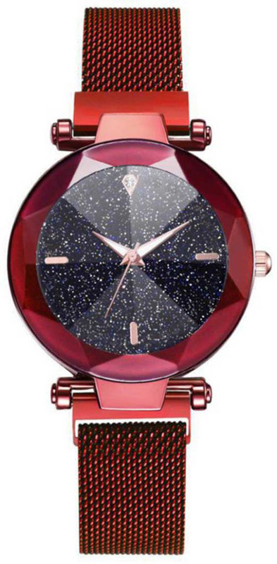 rm creation Luxury Mesh Magnet Buckle Starry Sky Quartz Watch Magnet Belt with Diamond Cut Glass for girls Analog Watch  - For Women