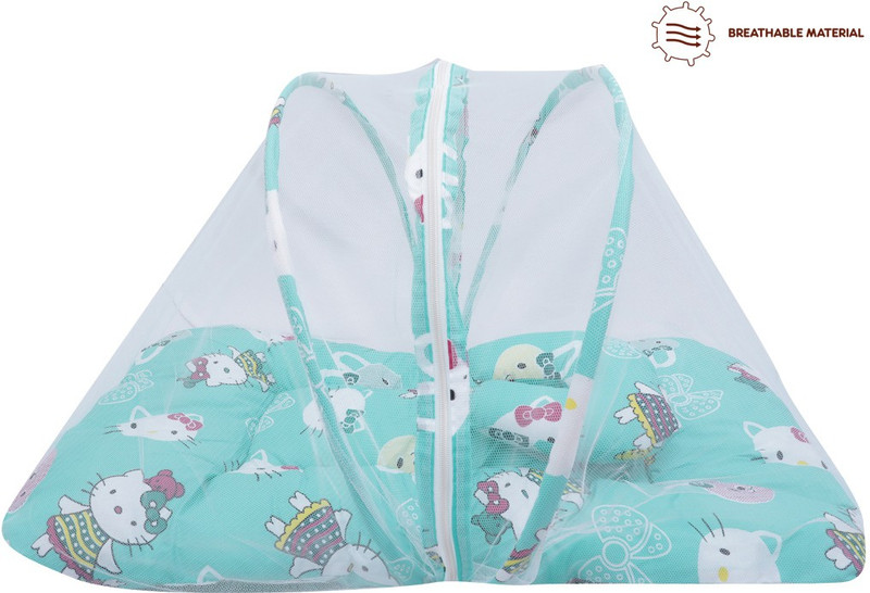 Miss & Chief by Flipkart Baby Mosquito Net With Mattress Baby Mattress Teddy Print(Fabric, Pista Green)