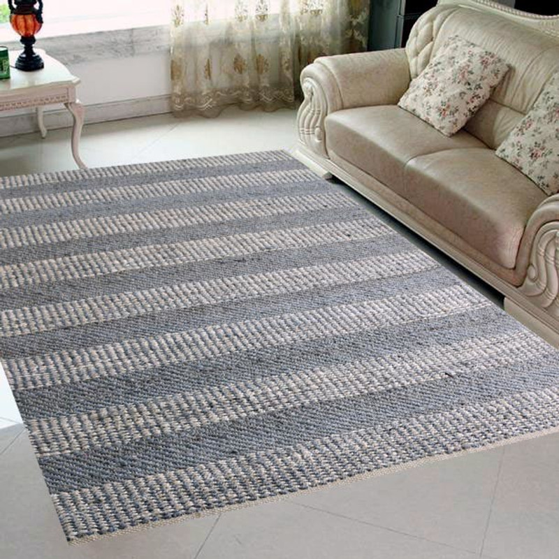 concept home inc Grey, White Jute Carpet(240 cm  X 150 cm)