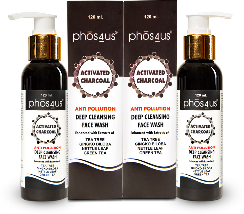 phos4us Activated Charcoal Face Wash with Tea Tree for Skin Acne, Anti Pollution Face Wash(480 ml)