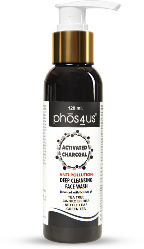 phos4us Activated Charcoal Face Wash with Tea Tree for Skin Acne, Anti Pollution Face Wash(120 ml)