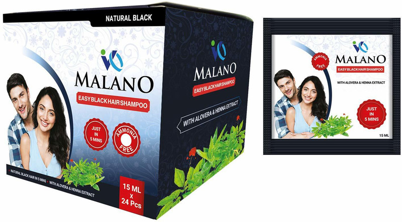 malano HAIR SHAMPOO | Hair Dye | Hair Color | Shampoo Dye 15ml X 12 Satchets Hair Color(Black)
