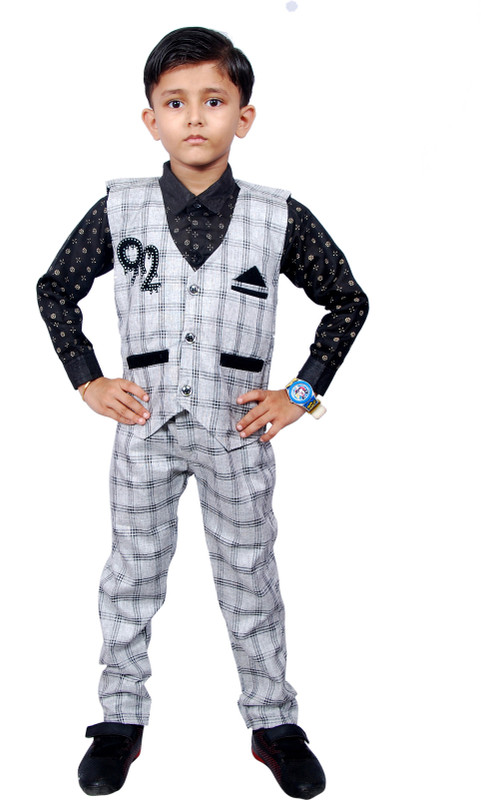 nvh Boys Festive & Party, Formal, Casual, Wedding Shirt, Waistcoat and Pant Set(Grey Pack of 1)