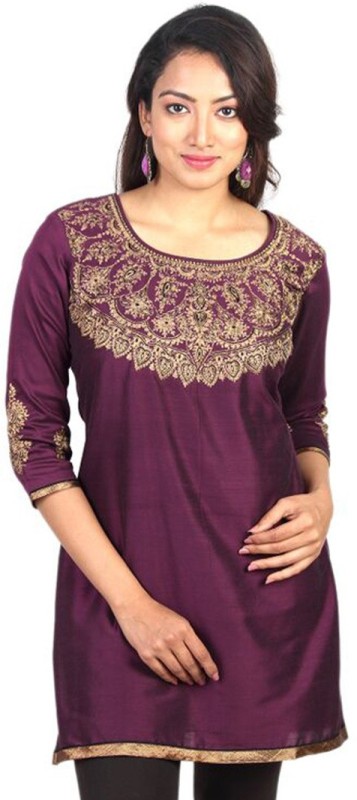 U Fashion Women Embroidered Straight Kurta(Purple)