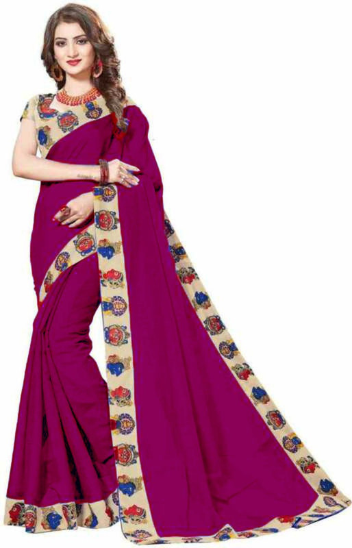 narideal Plain Chanderi Cotton Blend Saree(Multicolor)