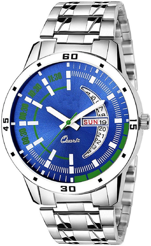 rolor Blue Day-Date Dial Metal Strap Watch Analog Watch  - For Men