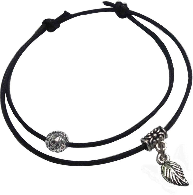 gurjari Two Layer Black Thread Anklet with LEAF Hanging Cotton Dori Anklet