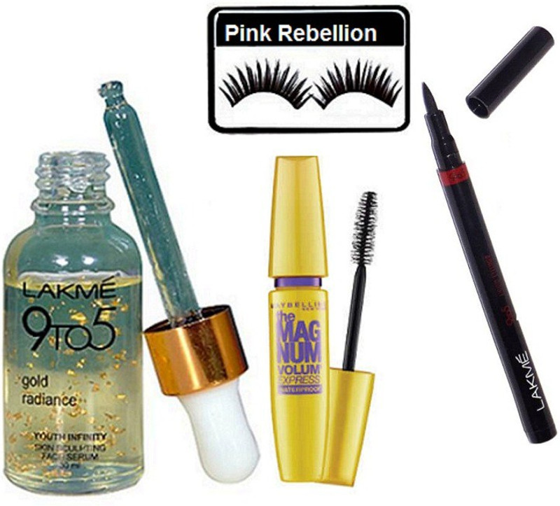 pink rebellion Eyelashes & Lakme 9 to 5 Gold Radiance Face Serum,Mac Nail Paint(4 Items in the set)