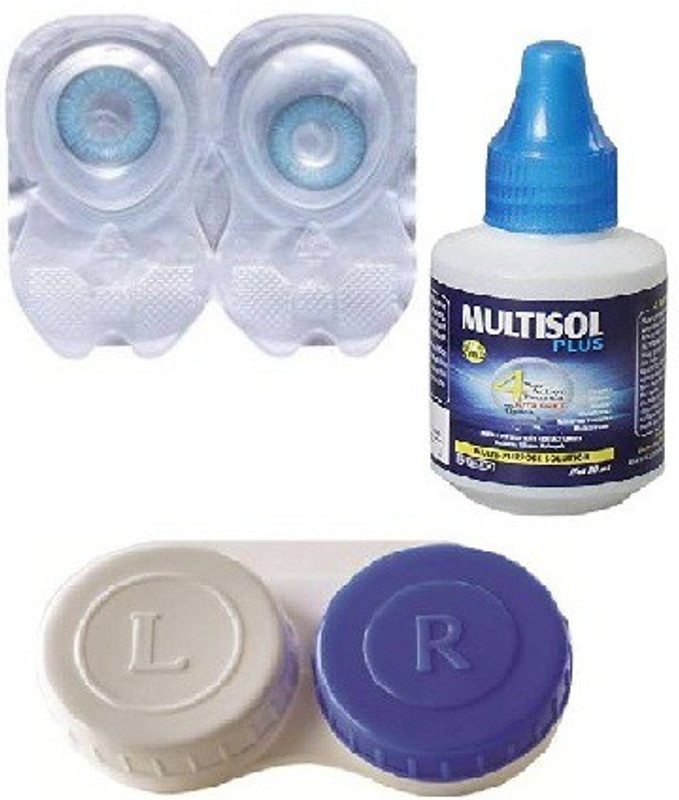 luckshine Combo Pack Monthly Color Contact Lens, Zero Power(Blue) Pack of 1 with Starter Kit Monthly(0, Colored Contact Lenses, Pack of 1)