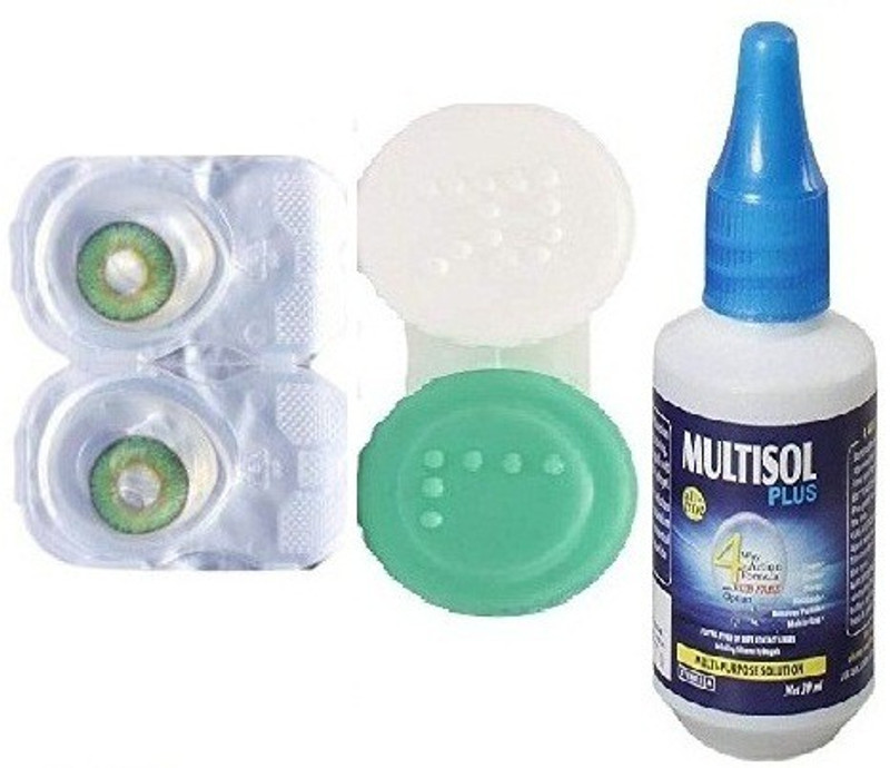 luckshine Combo Pack Monthly Color Contact Lens, Zero Power(Green) Pack of 1 with Starter Kit Monthly(0, Colored Contact Lenses, Pack of 1)