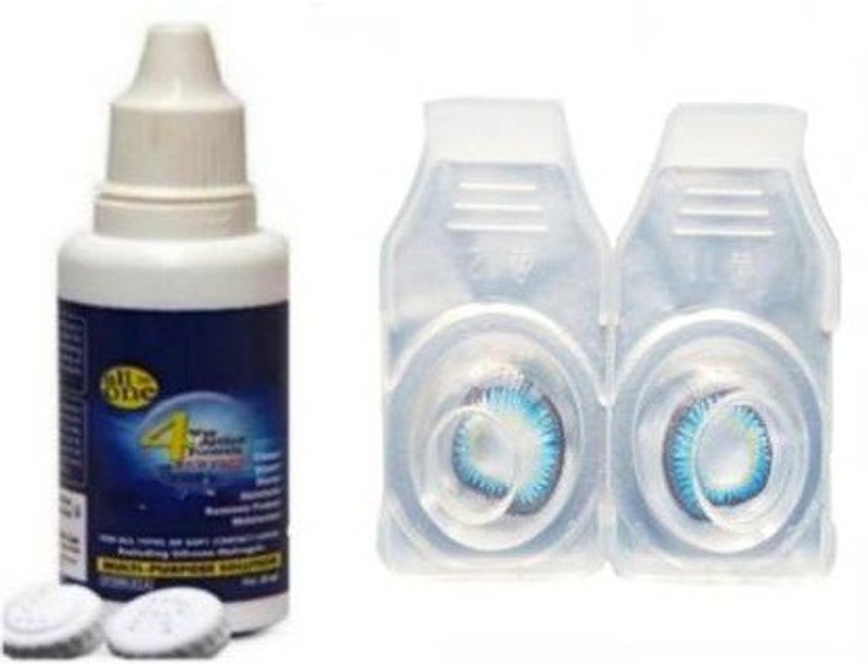 luckshine Sea Blue with solution eye color contact lense Monthly Monthly(0, Colored Contact Lenses, Pack of 1)