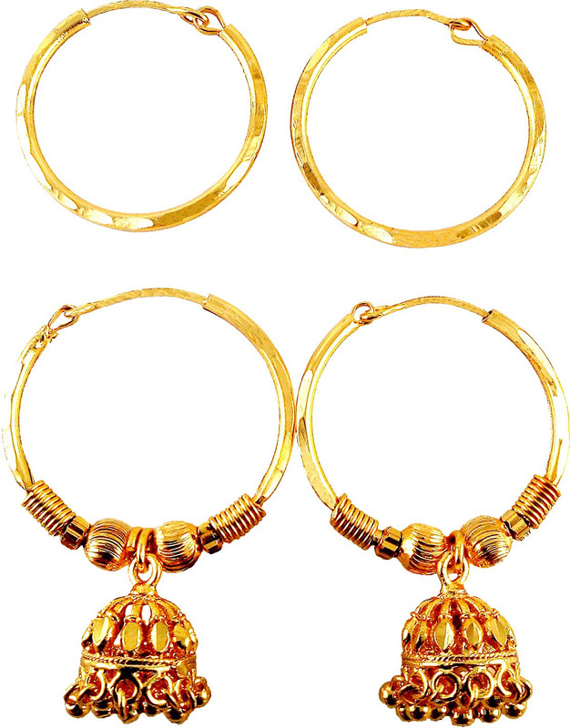 manohar Gold Plated Fancy Hoop bali earing Gold Design SUPER SAVER COMBO Brass Hoop Earring