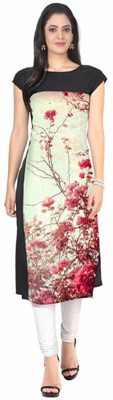 japesh Casual Printed Women Kurti(Pink, Black)