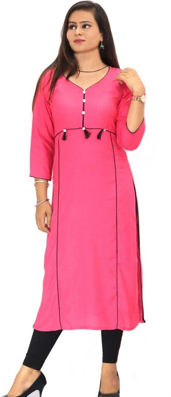 desi modern Casual Self Design, Solid Women Kurti(Pink)