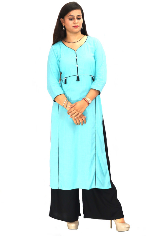 desi modern Casual Self Design, Solid Women Kurti(Light Blue)