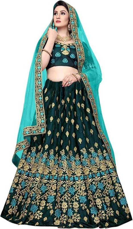 om sai art Embroidered Semi Stitched Lehenga, Choli and Dupatta Set(Beige)