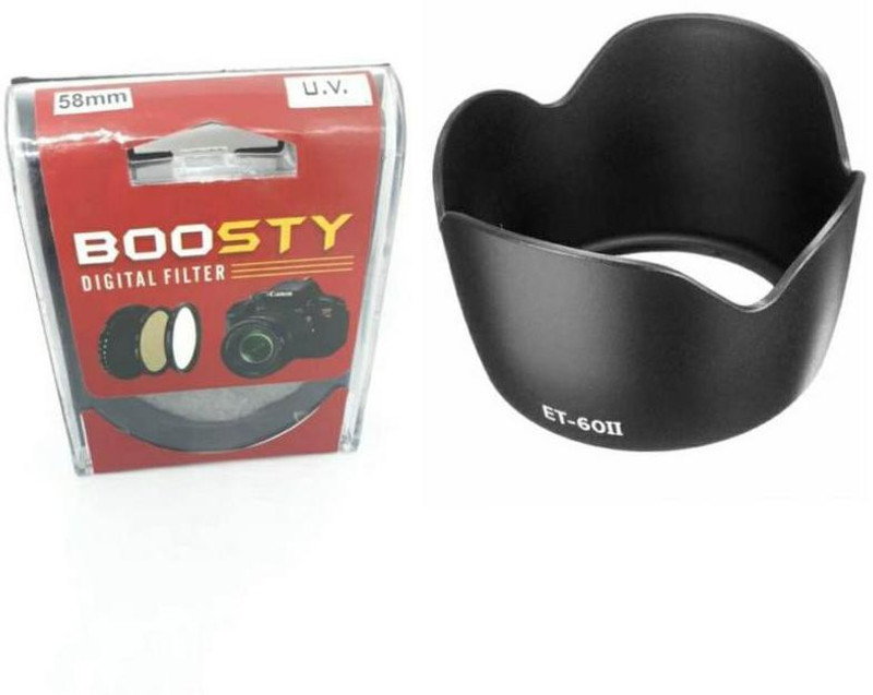 BOOSTY Branded Et 60 lens hood Replacment 18-55Mm 55-250Mm with 58mm Saftey uv Lens Filter  Lens Hood(58 mm, Black)