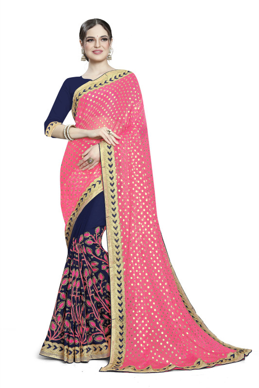 serona fabrics Embroidered Fashion Georgette Saree(Pink)