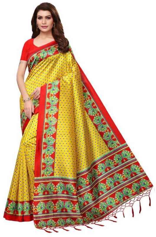 medlly Printed Fashion Art Silk Saree(Yellow)