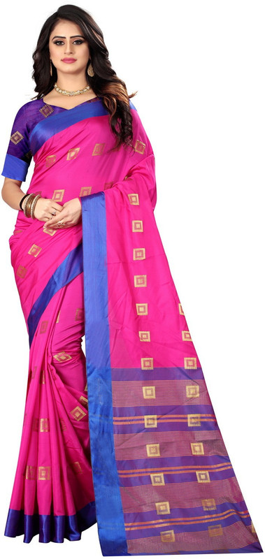 shoppershopee Woven Kanjivaram Poly Silk Saree(Pink)